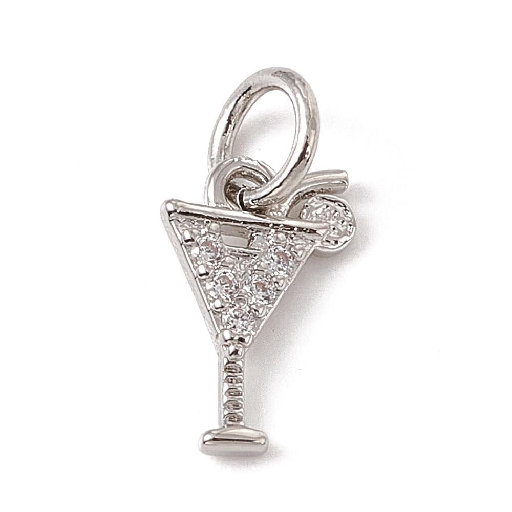 7933 10 pcs Brass Cocktail Cubic Zirconia Charms Micro Pave Goblet Drink
